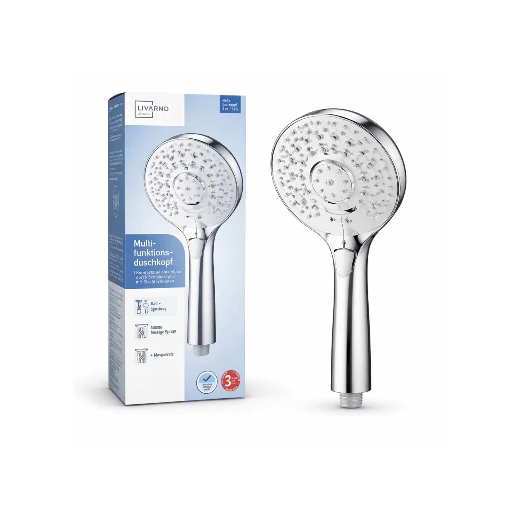 LIVARNO Home Multi-Function Shower Head - 3 Spray Modes with Water-Saving Insert - Yalla Mart