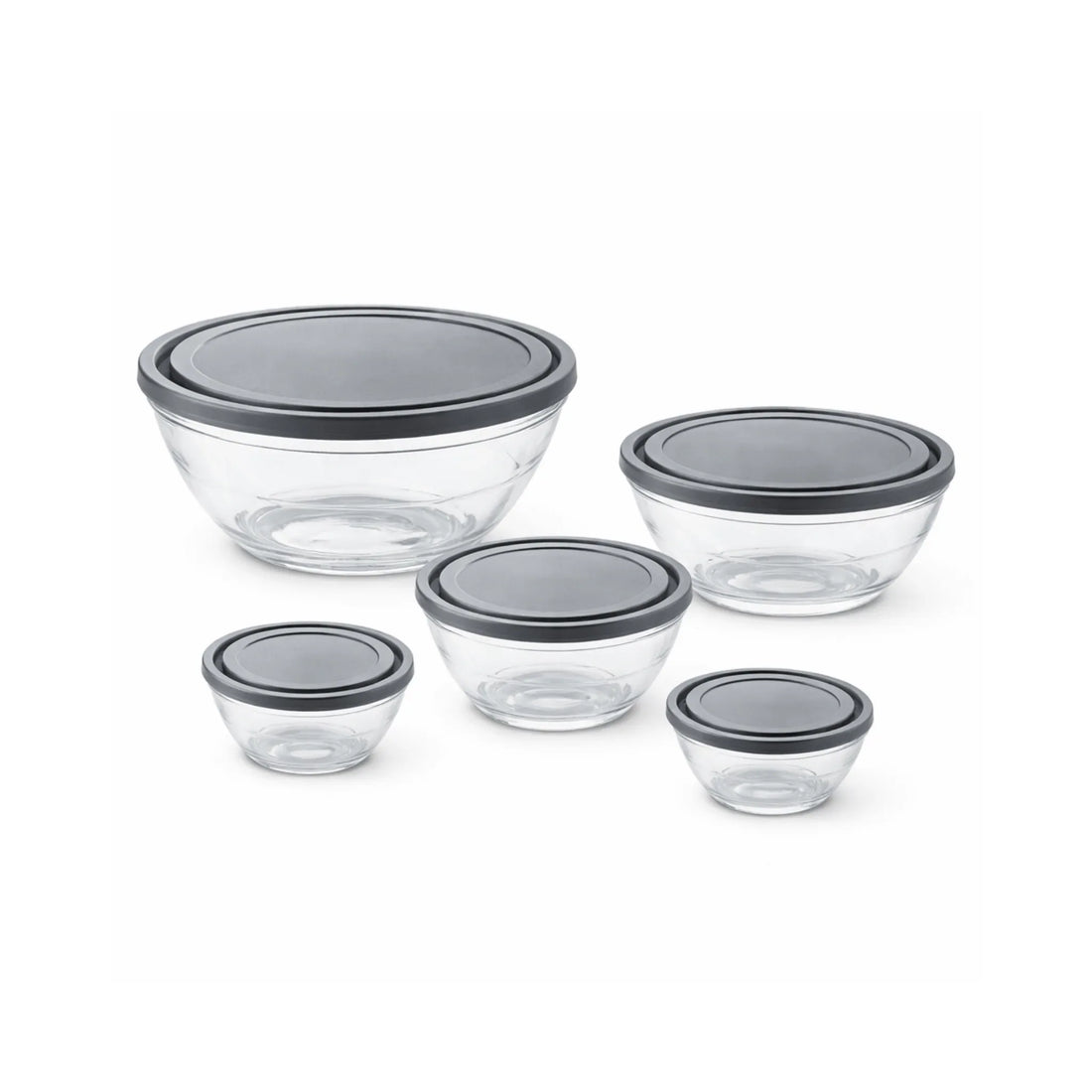 Glass Bowl Set 5-Piece with Lids - Food Storage & Meal Prep Containers - Yalla Mart