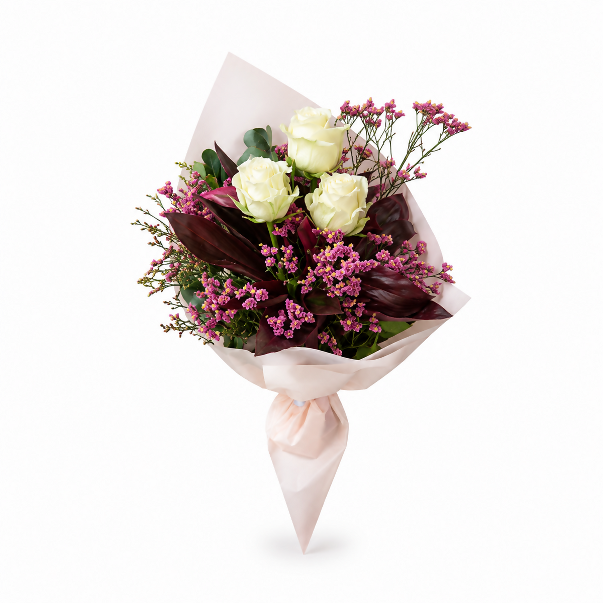 Ivory Rose & Burgundy Foliage Gift Bouquet
