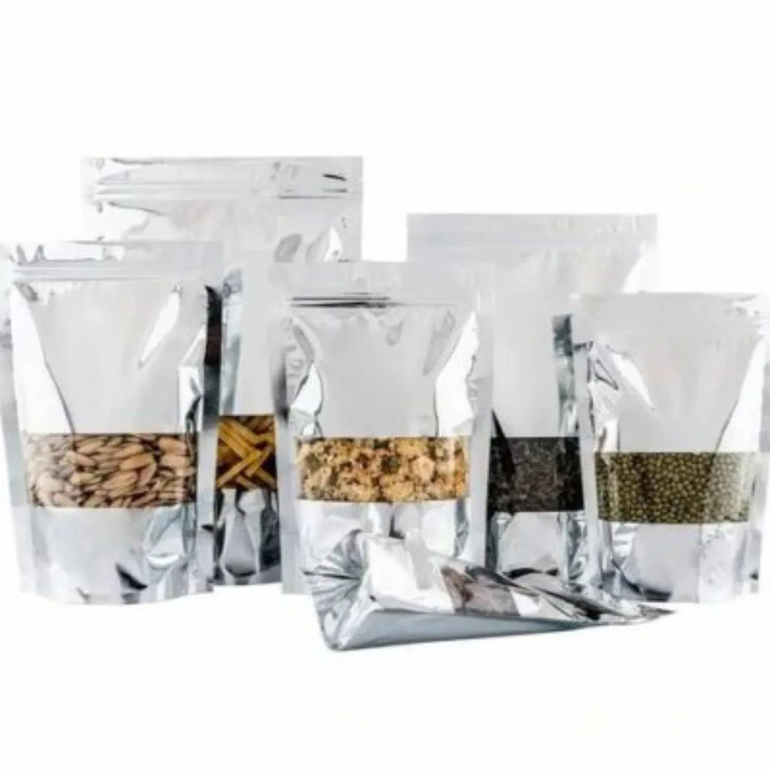 100 Pcs Metalize Half PVC - Metallic Stand-Up Pouches with Half Window - Yalla Mart