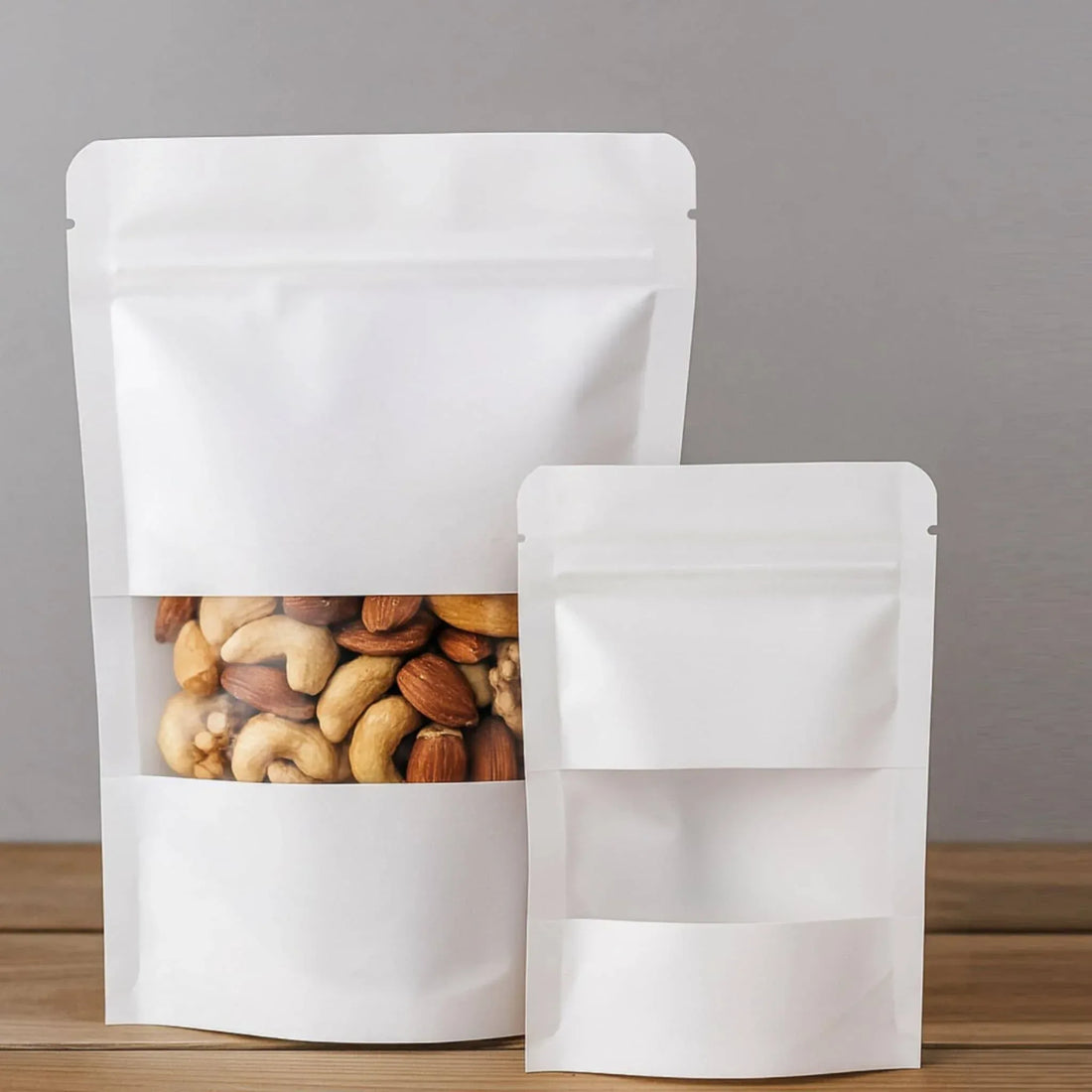 50 Pcs Zipper Paper Bag Half PVC White - White Stand-Up Pouches with Half Window - Yalla Mart