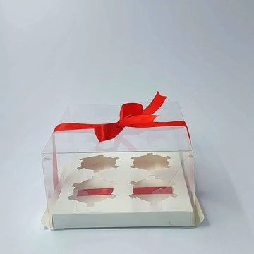 PVC Cupcake Box Base White + Handle 4pcs - Yalla Mart