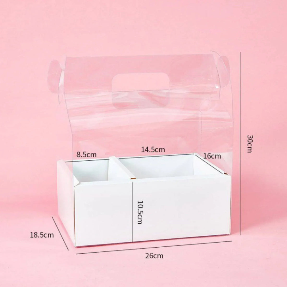 White Box PVC ( Flower + Cake ) - Clear Gift Box with Dual Compartments - Yalla Mart