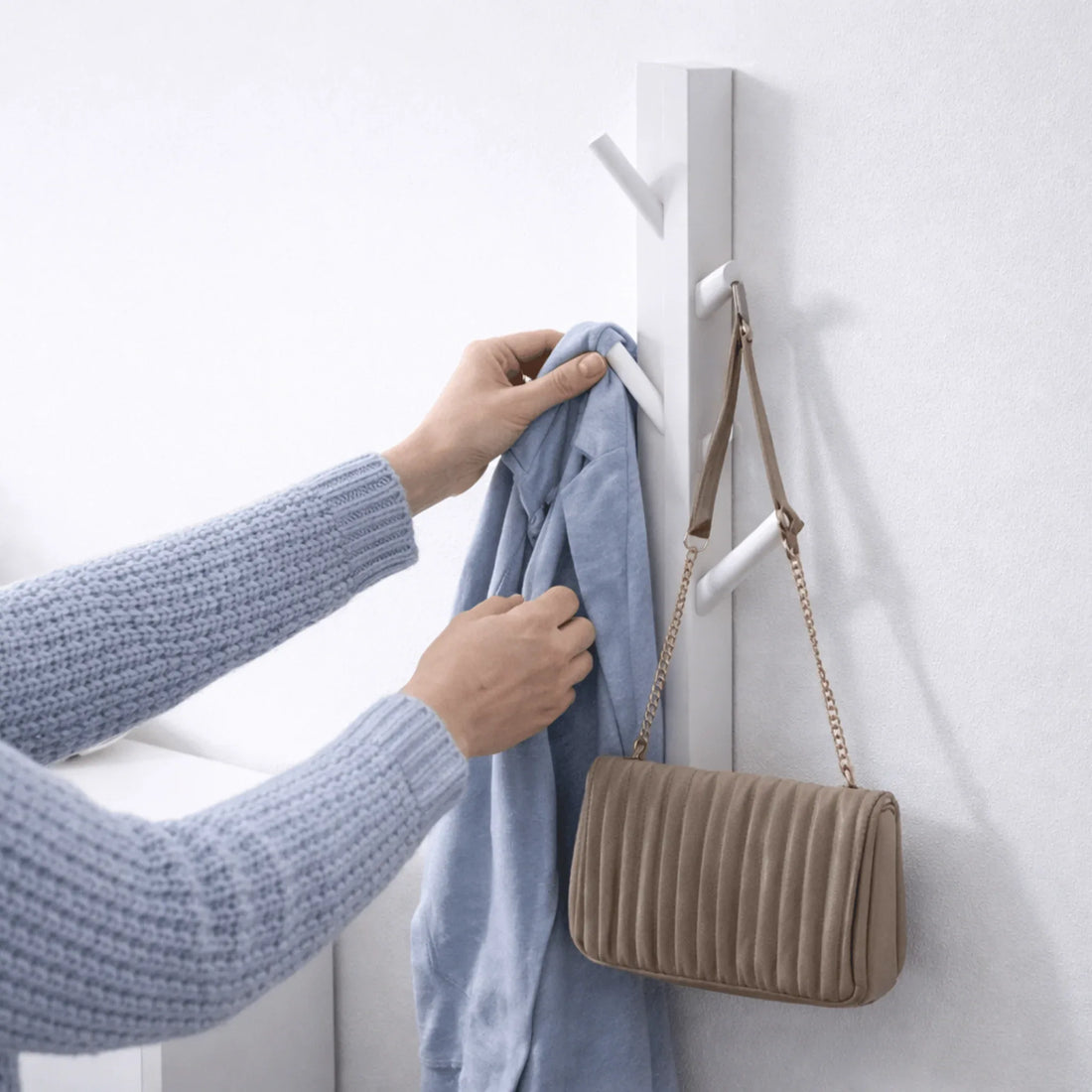 Wall-Mounted Coat Rack - Modern White with 3 Sturdy Hooks - Yalla Mart
