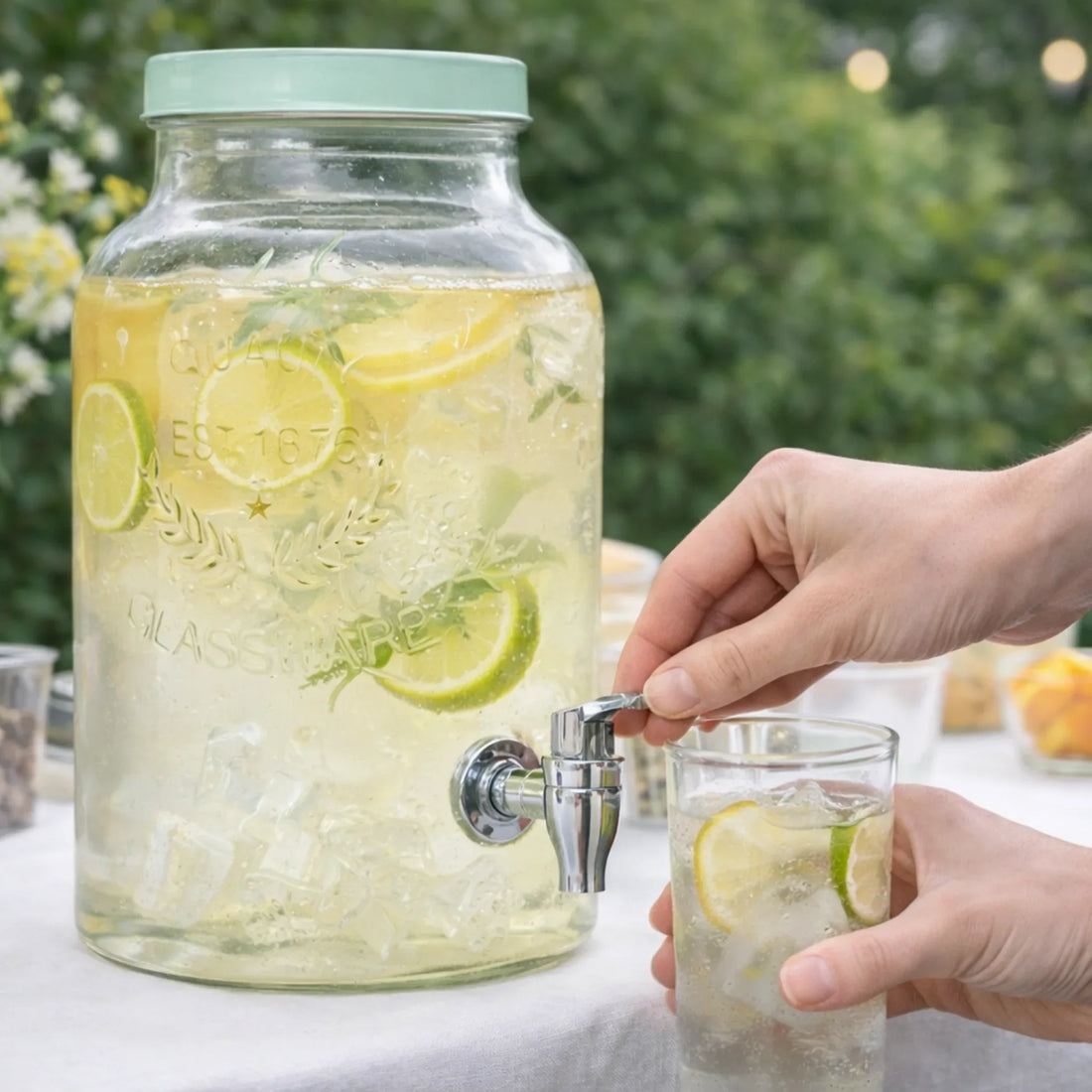 Glass Beverage Dispenser with Tap - 5.5L for Parties & Entertaining - Yalla Mart