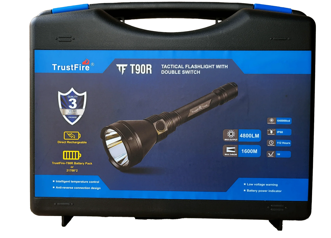 TrustFire T90R Long-Range Hunting Flashlight – 4800 Lumens, 4 Lighting Modes, 1600m Beam, Rechargeable USB-C - Yalla Mart