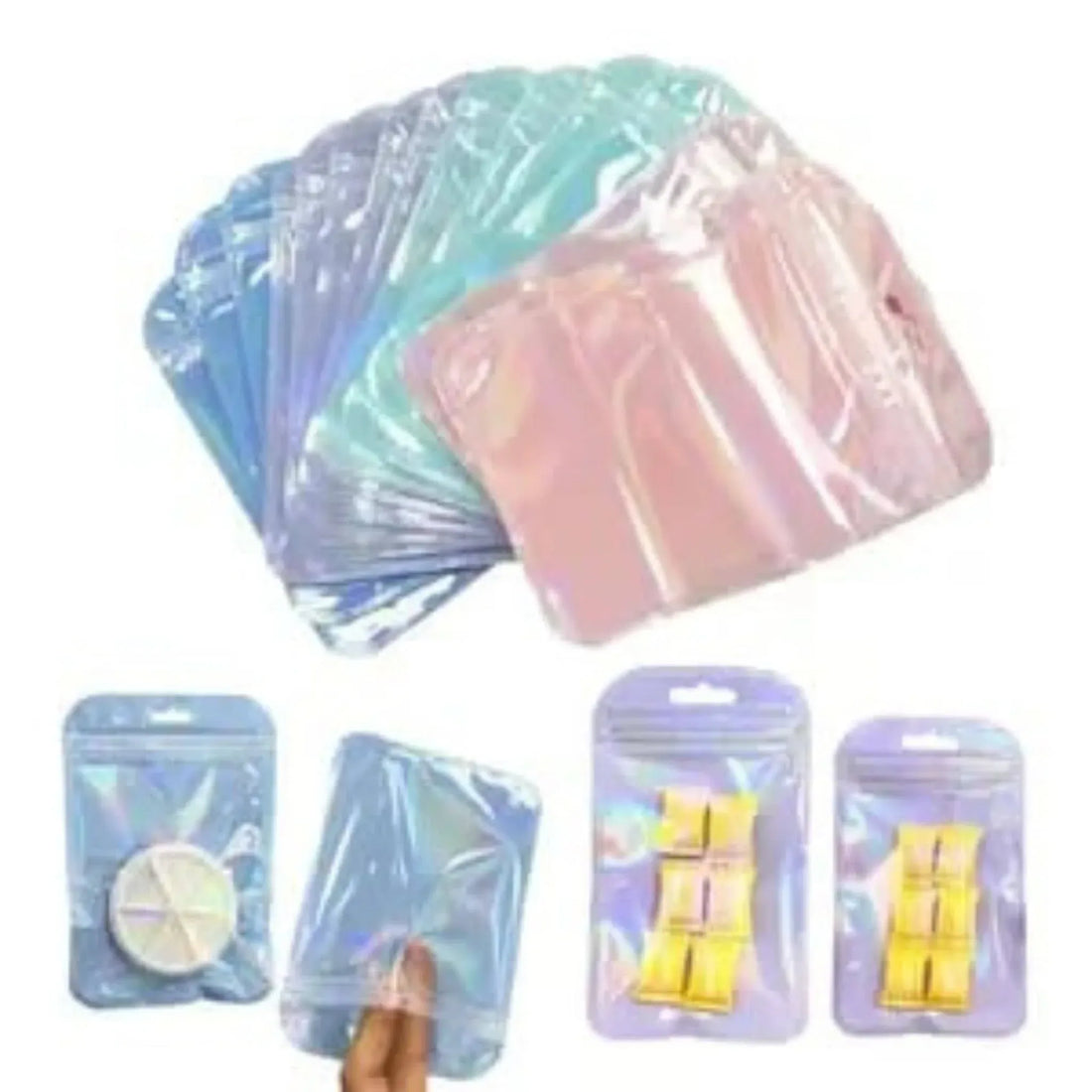 50 Pcs Zipper Bag Colored - Holographic Resealable Pouches - Yalla Mart