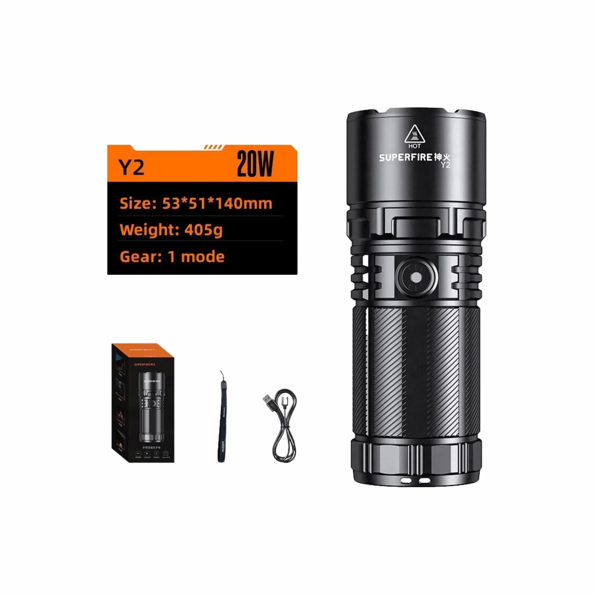 SF Y5S Tactical Flashlight 800m - 1200 Lumens, 20W Rechargeable LED - Yalla Mart