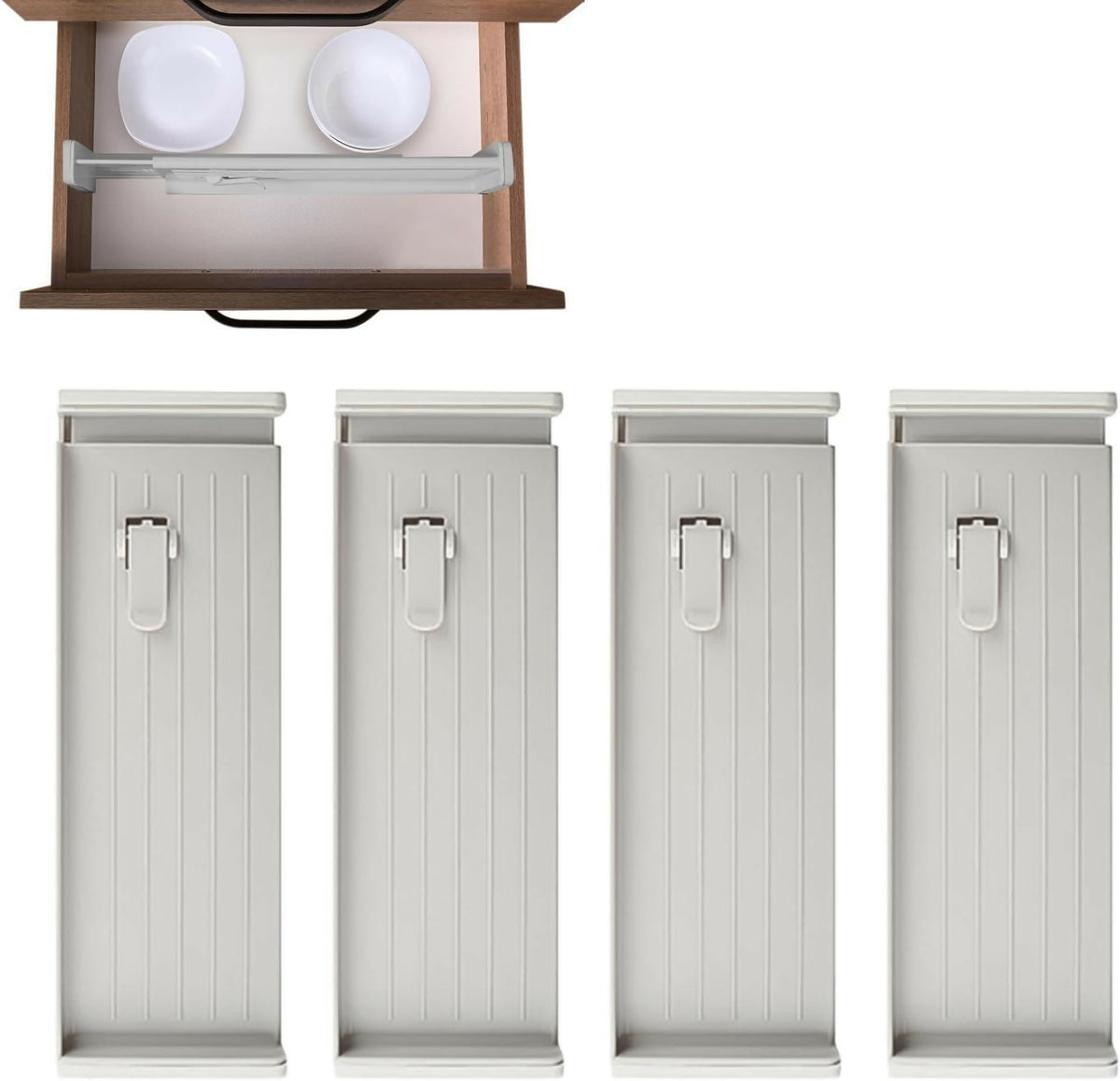 Adjustable Drawer Organizer, 4-Piece Set