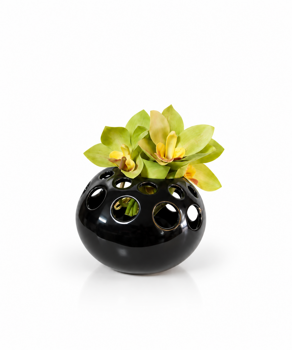 Modern Black Round Cutout Ceramic Vase