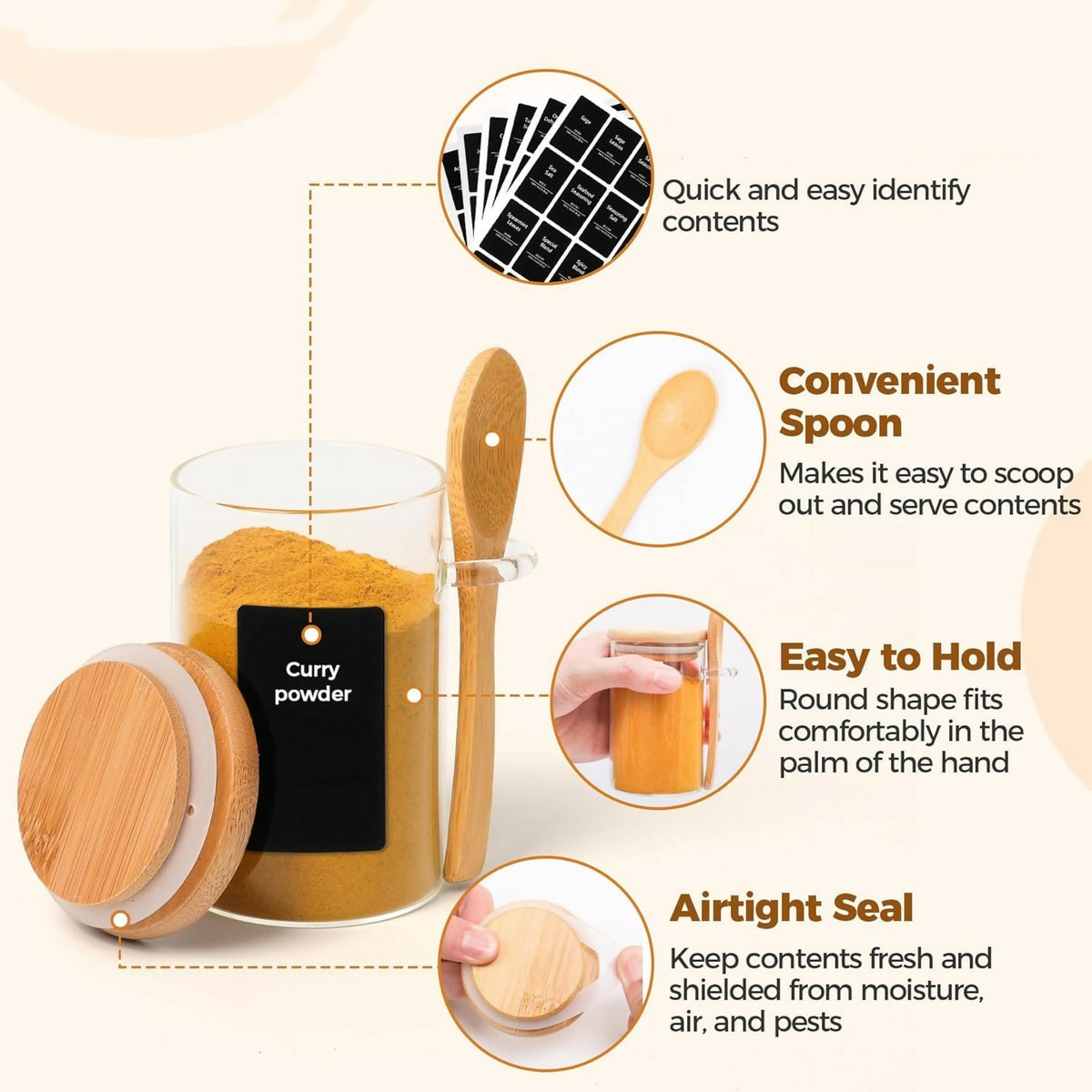 Airtight Glass Jar Set with Bamboo Rack