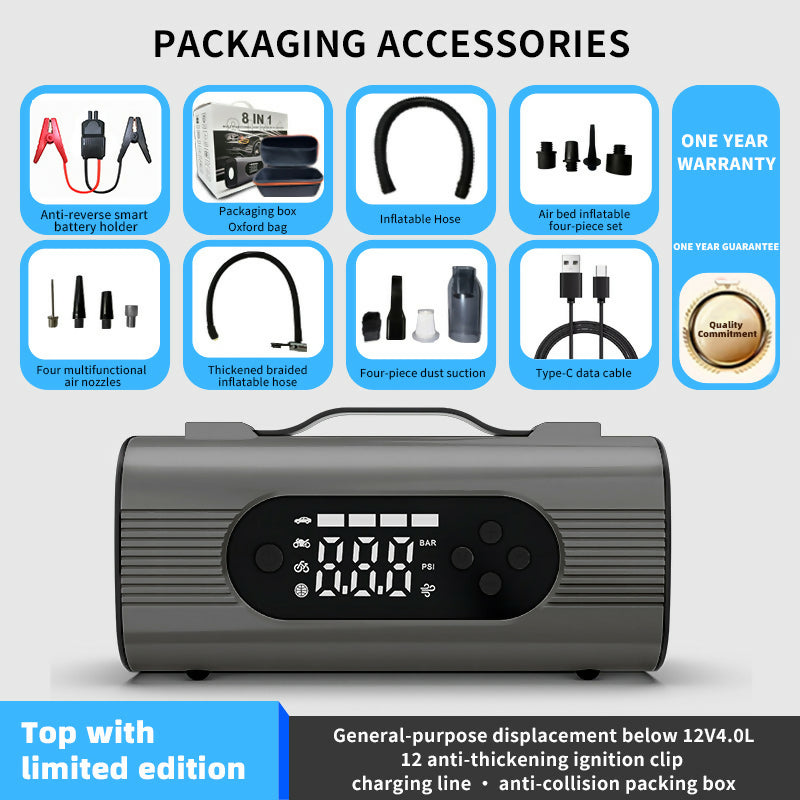 Multi-Function Car Tool with Tire Inflator & Vacuum, 12,000 mAh