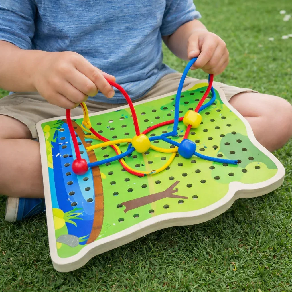 Kids Wooden Threading Peg Board – Educational Toy - Yalla Mart