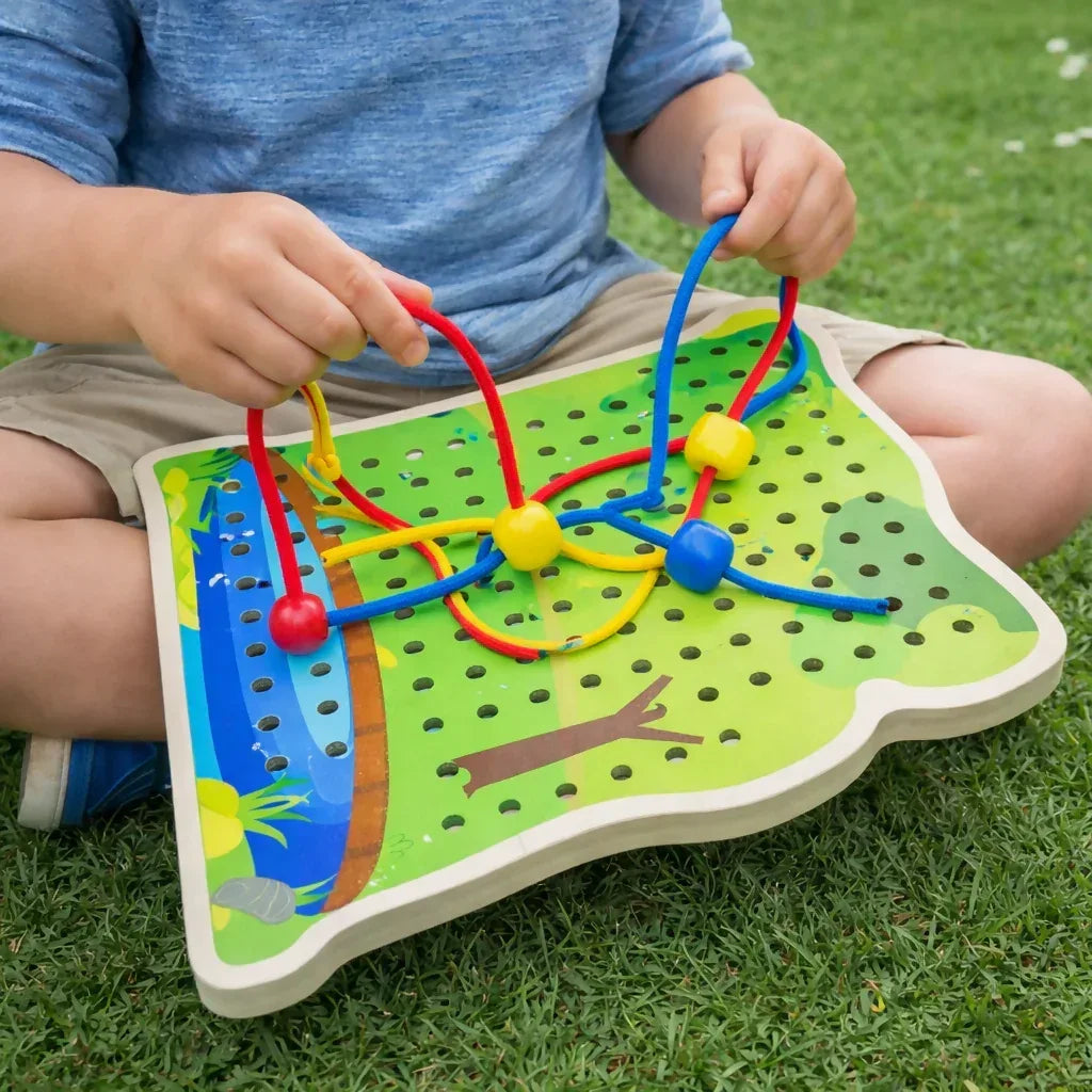 Kids Wooden Threading Peg Board – Educational Toy - Yalla Mart