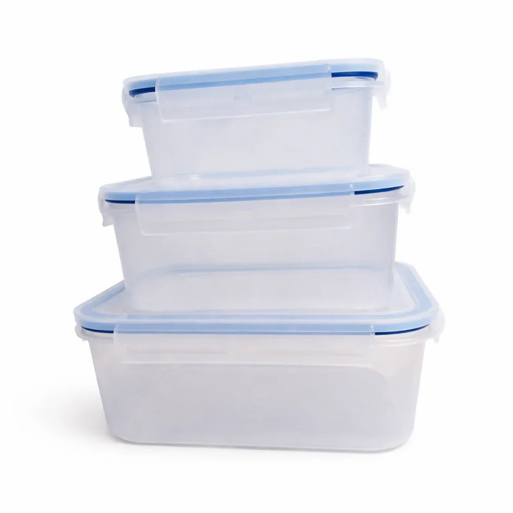 SilverCrest Food Storage Containers Set - 3 Piece Rectangular with Snap-Lock Lids - Yalla Mart