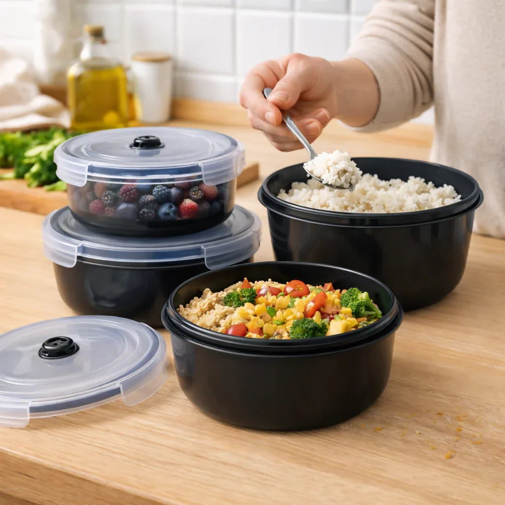 Microwave Food Storage Containers Set - 3 Pieces with Steam-Release Lids - Yalla Mart