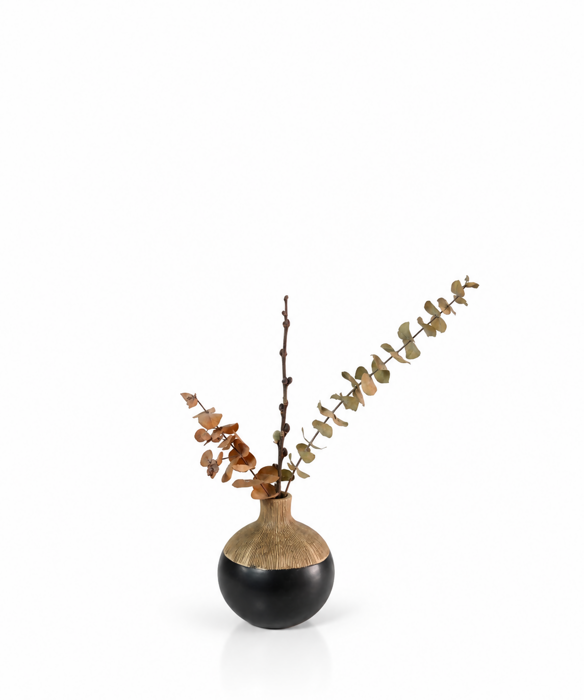 Black & Gold Round Ceramic Vase with Eucalyptus
