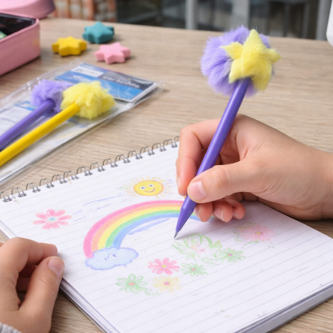 Pom-Pom Pencils Set – Pack of 2, Fun & Colorful for Kids