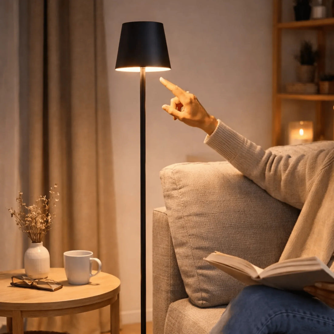 Livarno Home Cordless LED Floor Lamp - Touch Dimmer 130cm Black - Yalla Mart