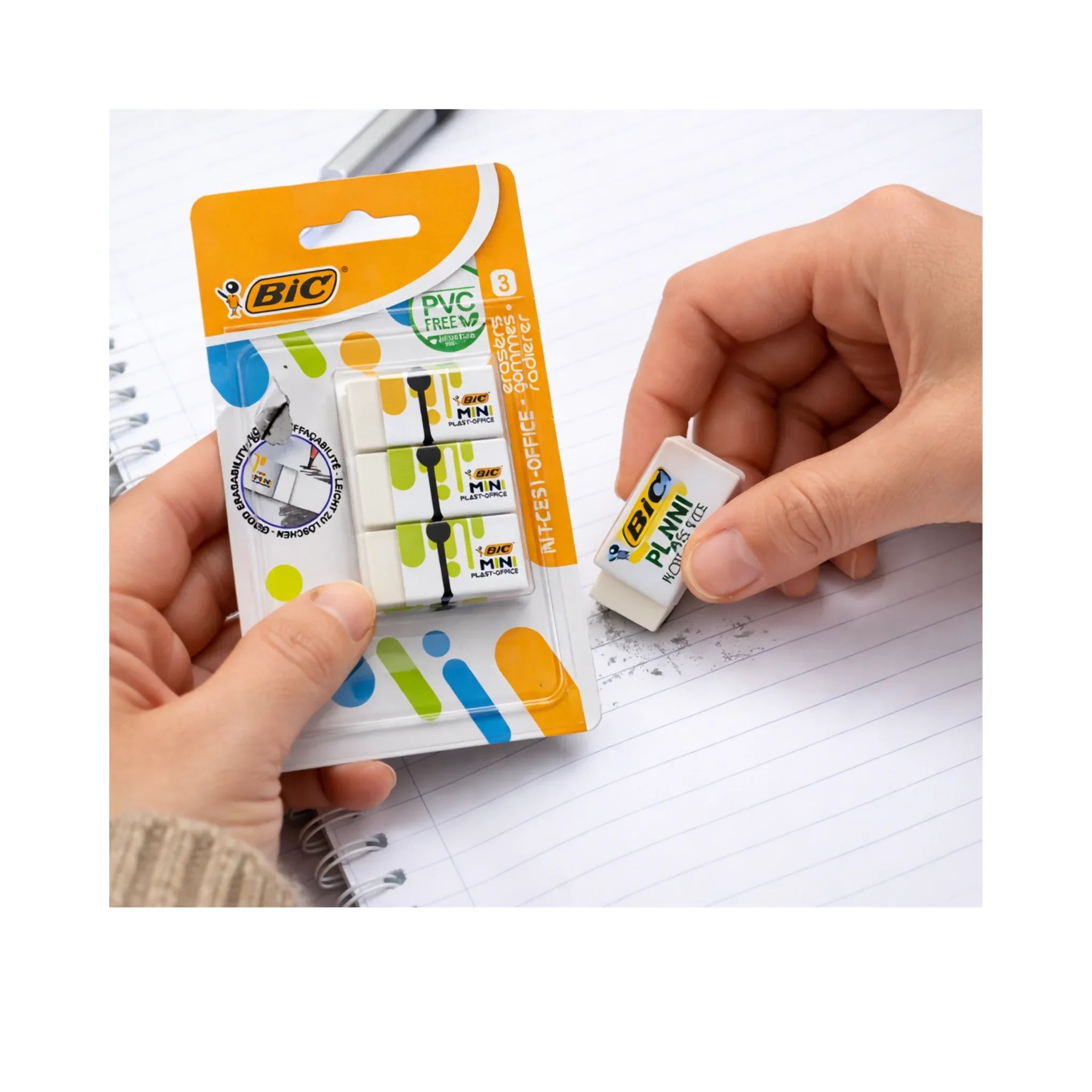 BIC Mini Plastic Erasers – Pack of 3, PVC-Free