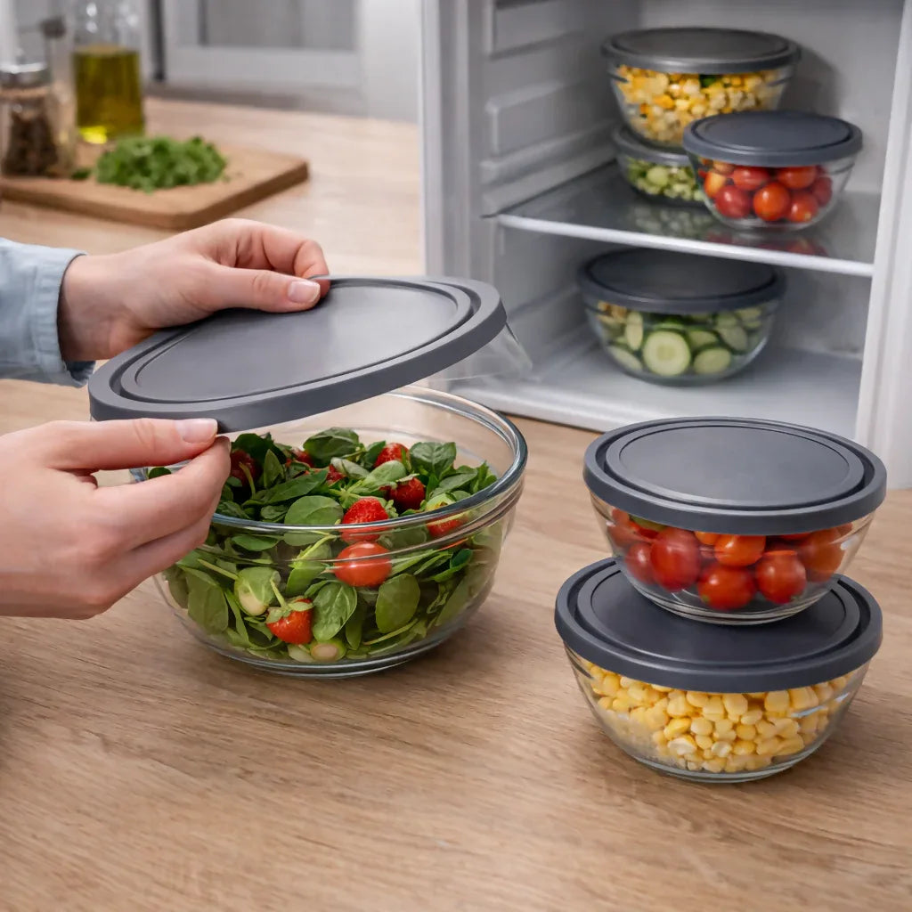 Glass Bowl Set 5-Piece with Lids - Food Storage & Meal Prep Containers - Yalla Mart