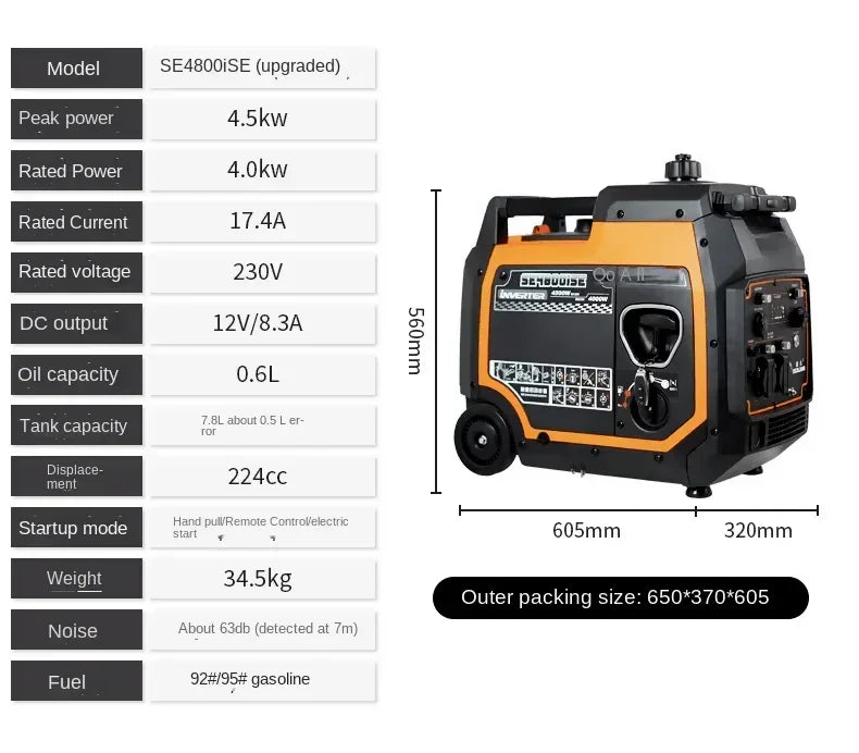 Remote Starter Portable Inverter Generator 4KW - Yalla Mart