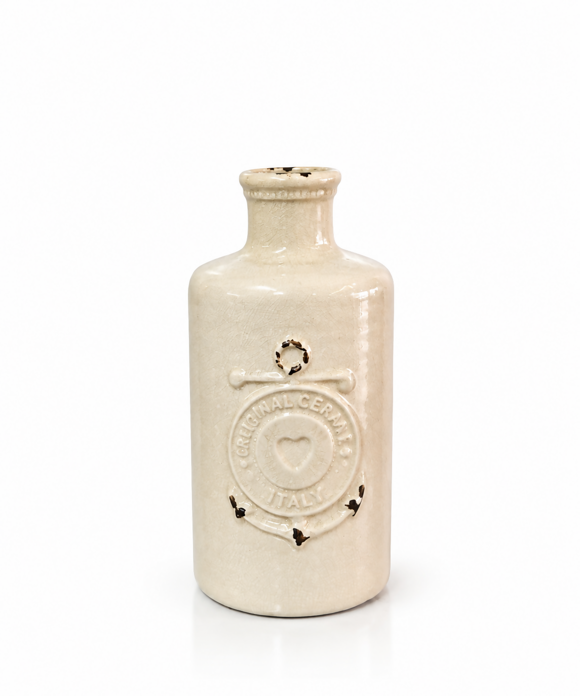 Vintage Ivory Anchor Ceramic Vase