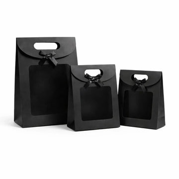 Premium Gift Bags with Window & Ribbon Handle - Dozen Pack - Yalla Mart