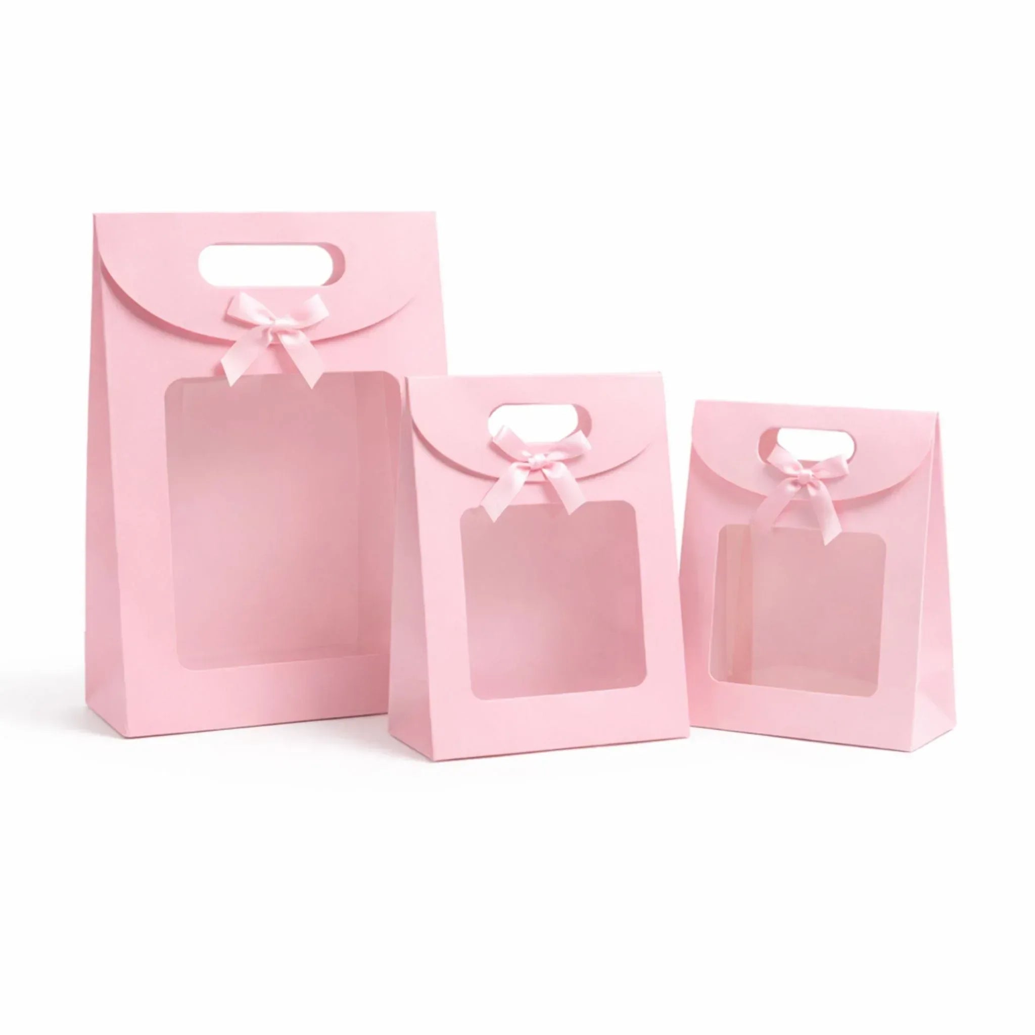 Premium Gift Bags with Window & Ribbon Handle - Dozen Pack - Yalla Mart