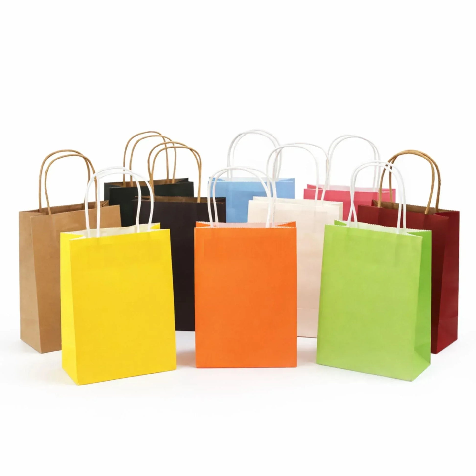 Colorful Paper Gift Bags with Twisted Handles - Dozen Pack - Yalla Mart