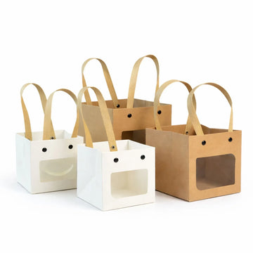 Dozen Square Gift Bag with PVC Window - Clear Window Gift Bags with Fabric Handles - Yalla Mart