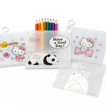 10 Pcs Zipper File - Frosted Document Pouches with Cartoon Designs - Yalla Mart