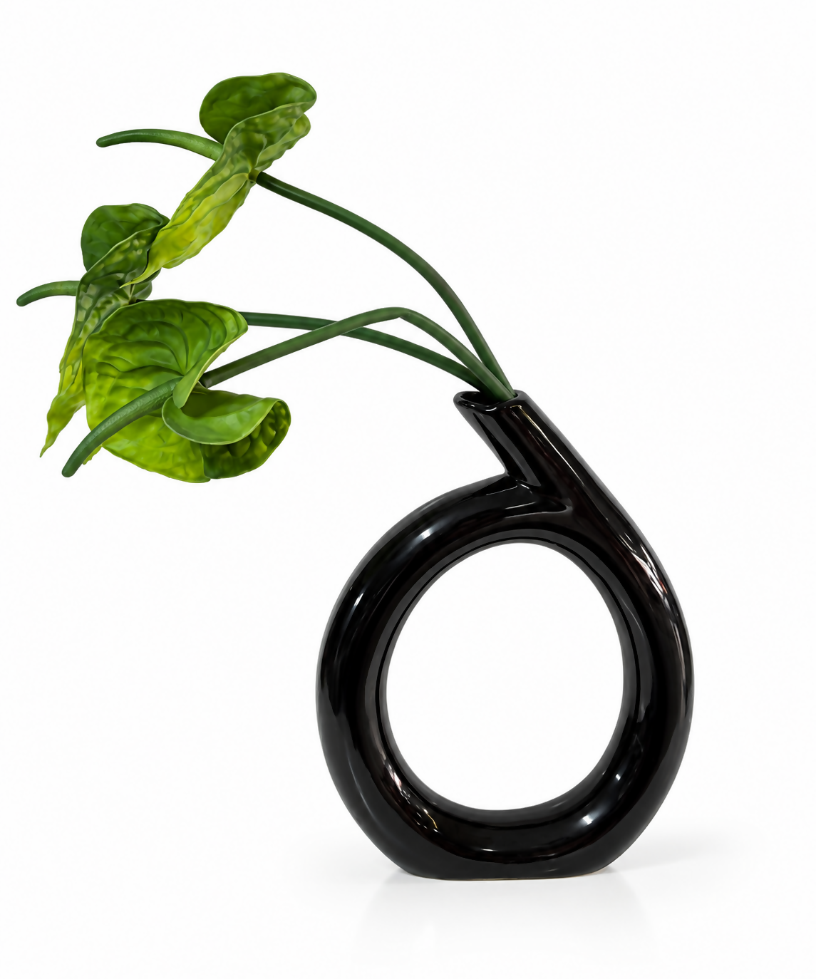 Modern Black Angled-Neck Ring Ceramic Vase