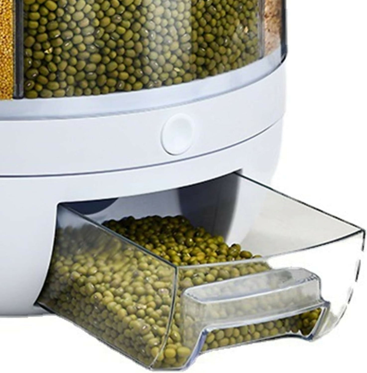 Rotating Grain Dispenser with Separate Storage Sections