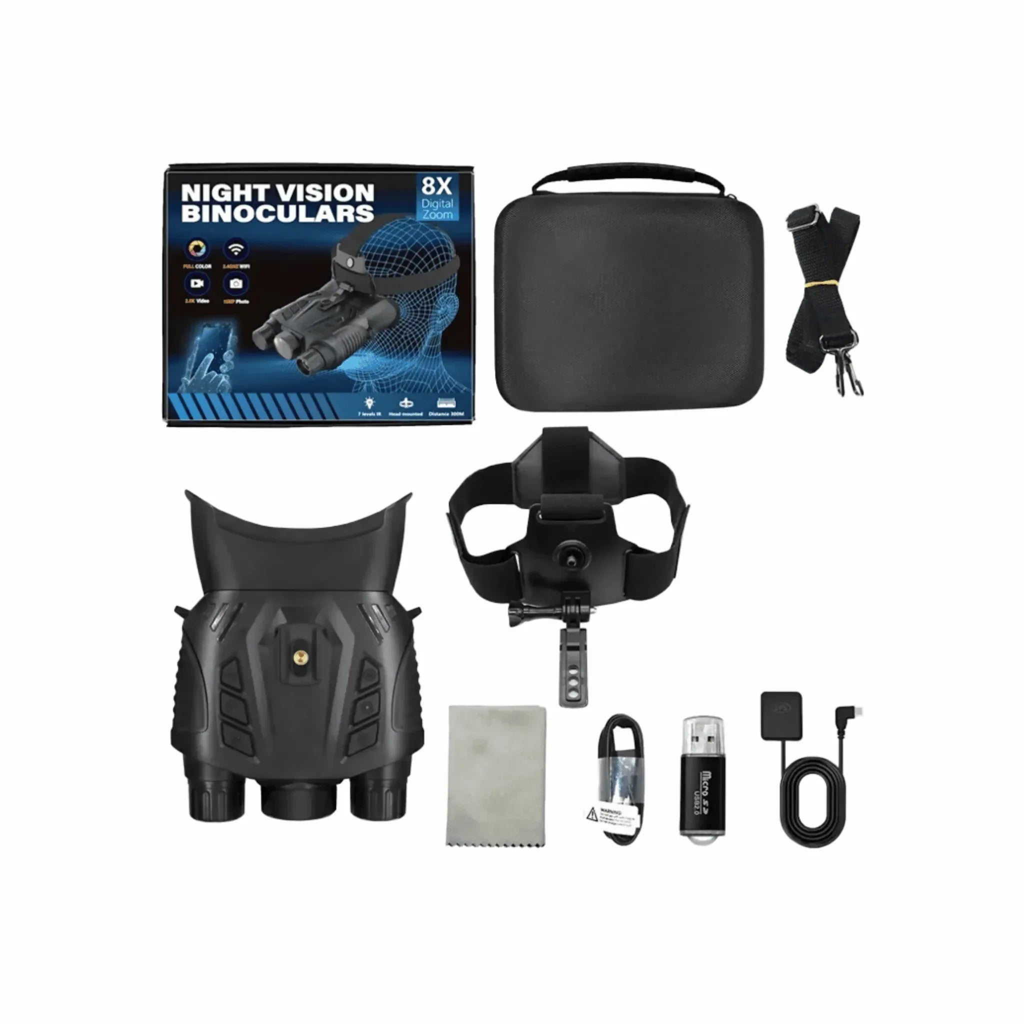 Head-Mounted Full-Color Night Vision Goggles with WiFi & GPS - 2.5K UHD - Yalla Mart