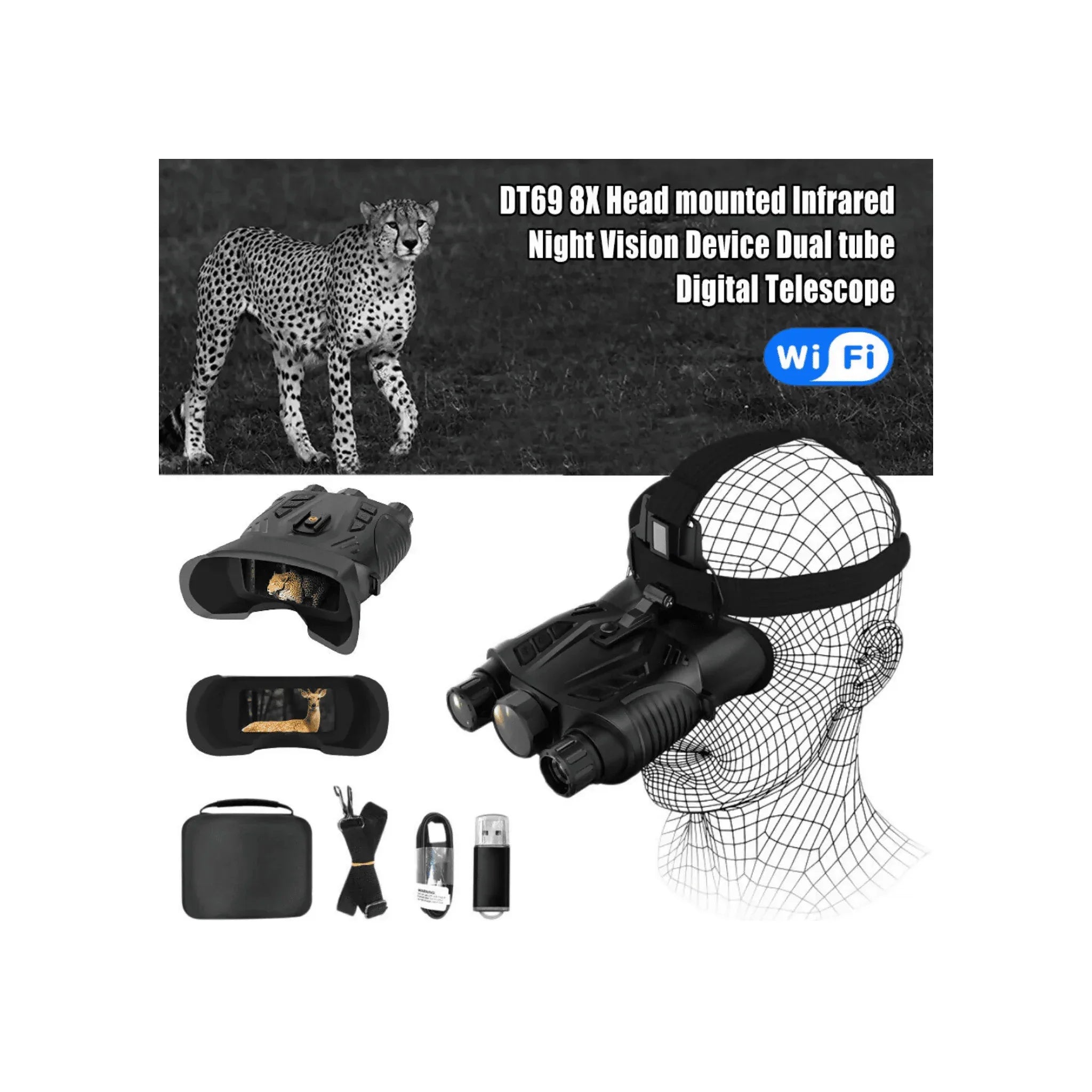 Head-Mounted Full-Color Night Vision Goggles with WiFi & GPS - 2.5K UHD - Yalla Mart