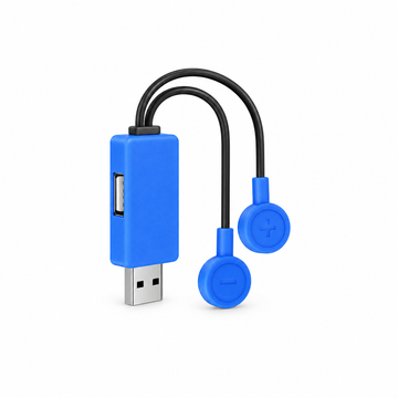 Blue magnetic charger with two contacts centered on white