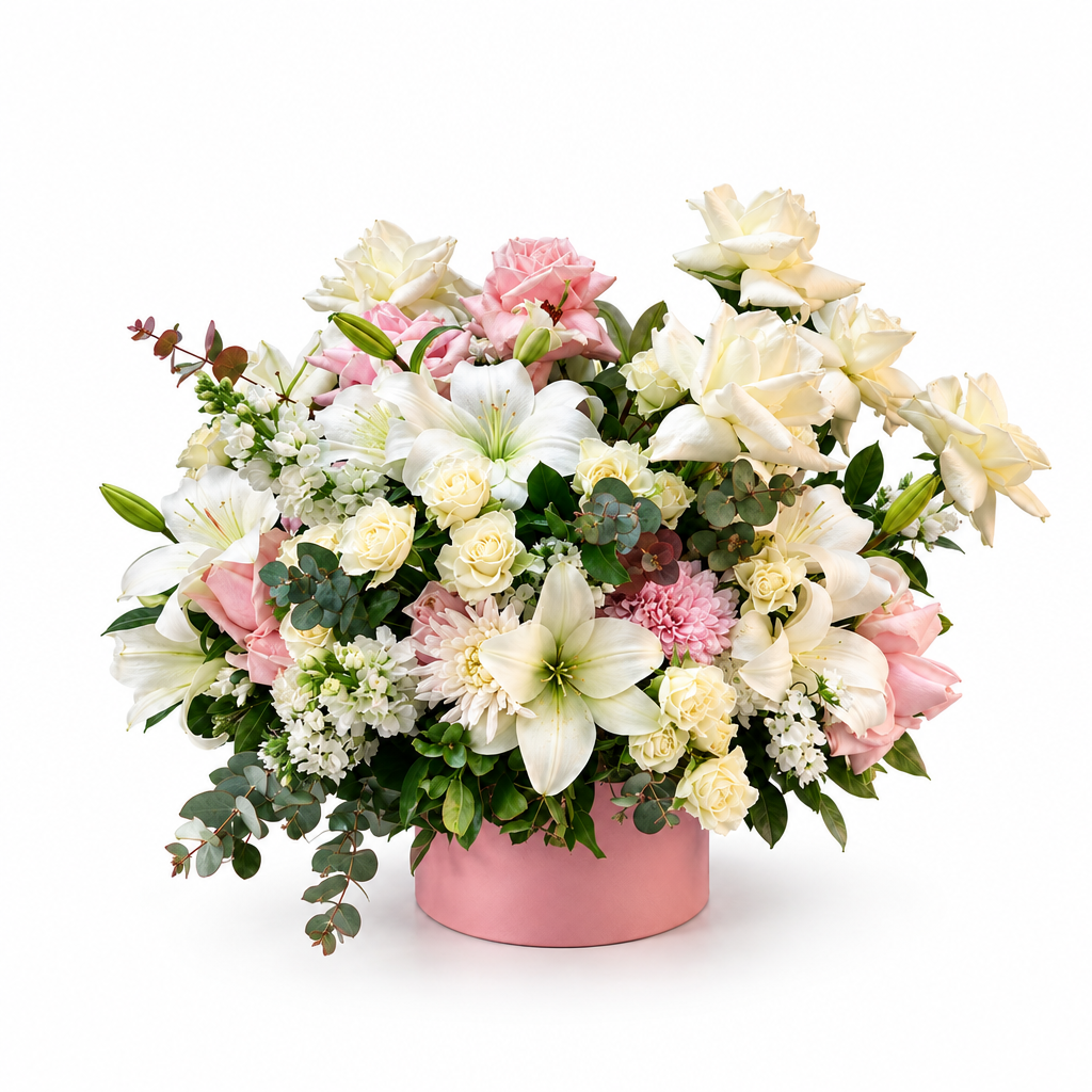 Blush Elegance flower box hero, 5% smaller with white space