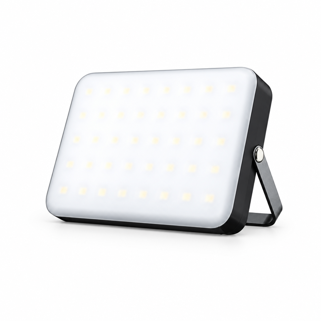 Camping lantern on its kickstand, centered on white
