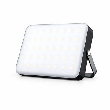Camping lantern on its kickstand, centered on white