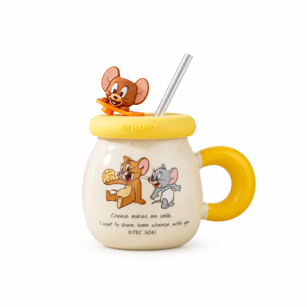 Character mug centered with generous white space