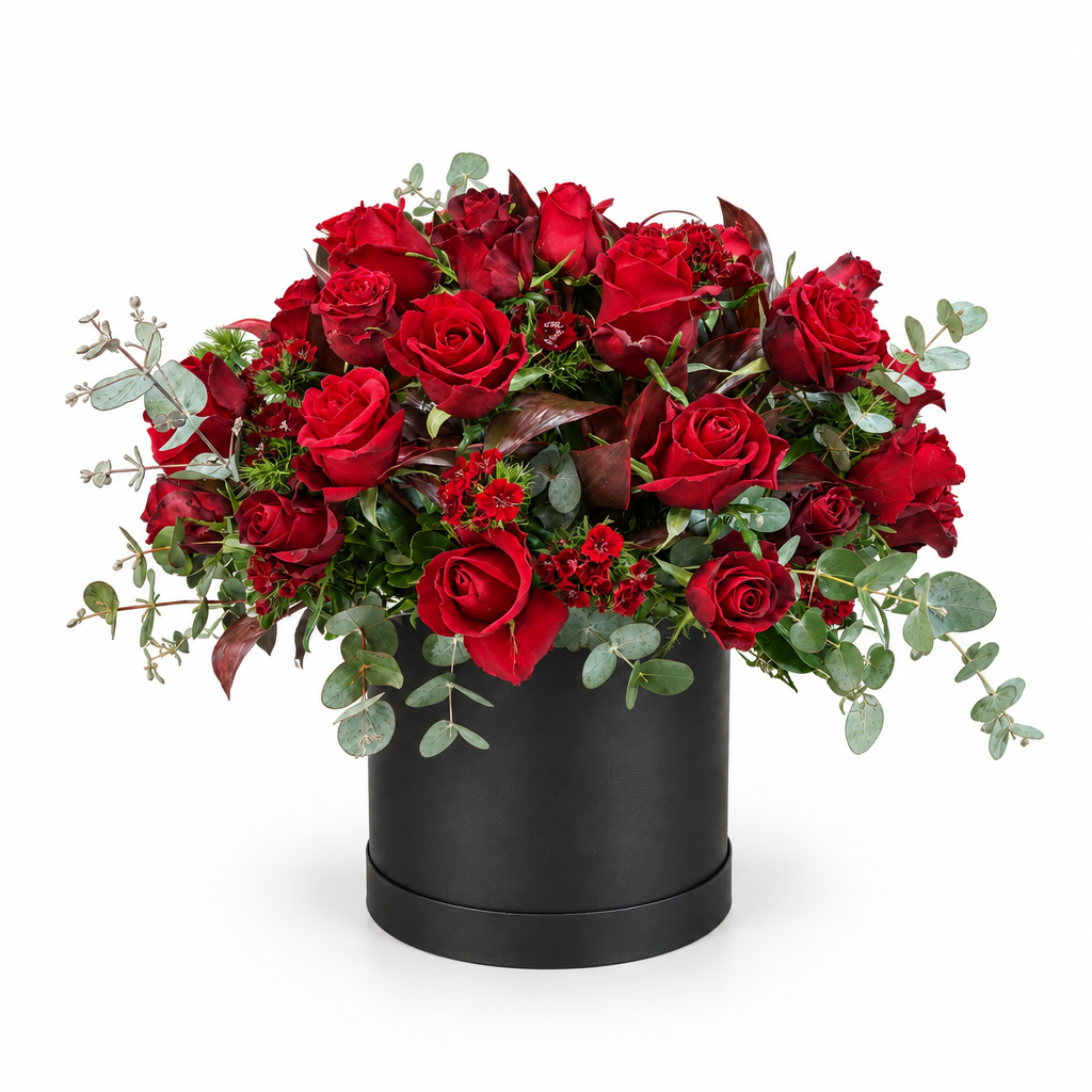 Crimson Elegance rose box hero, 5% smaller with white space