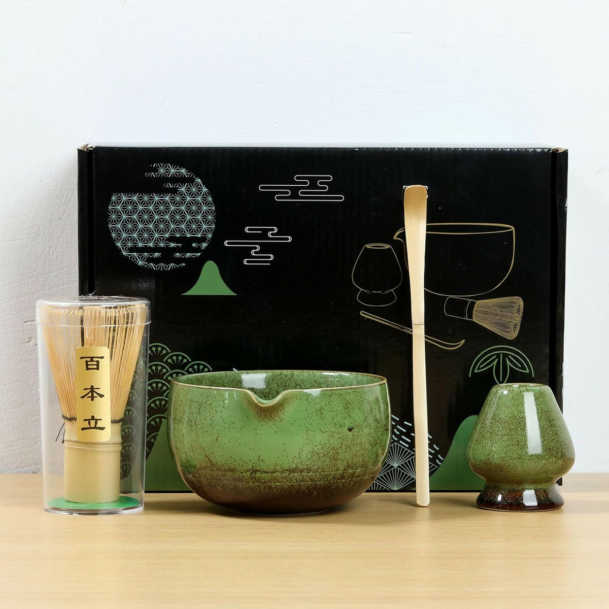 4-Piece Matcha Tea Set with Bowl, Whisk & Scoop