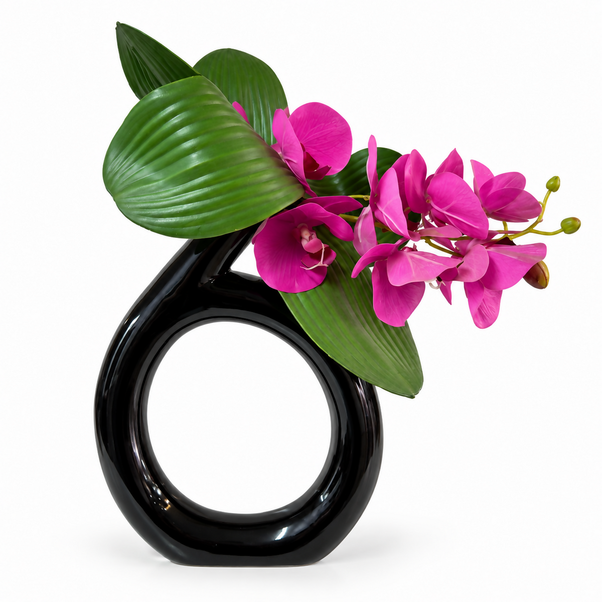 Black Circular Sculptural Ceramic Vase