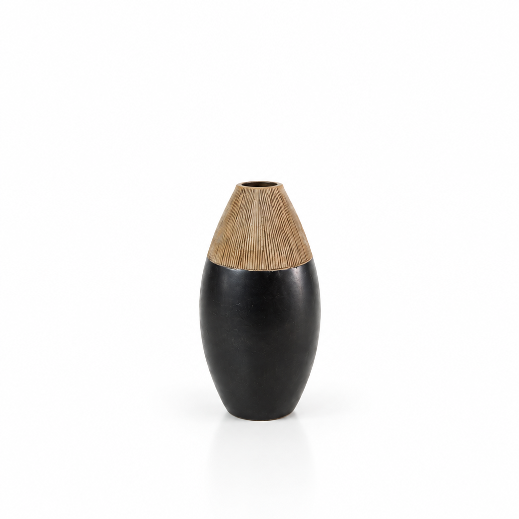 Exact black and wood-effect vase without flowers