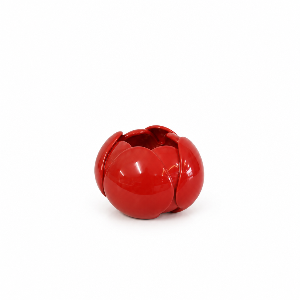 Exact glossy red flower-shaped vase with white space