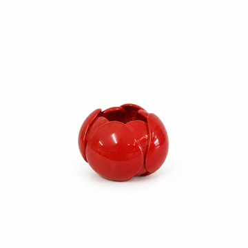 Exact glossy red flower-shaped vase with white space