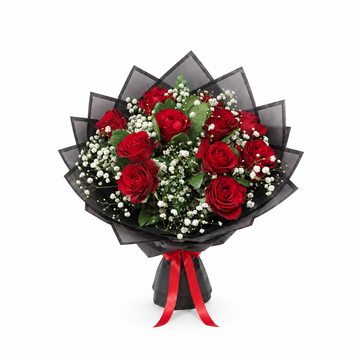 Exact red rose bouquet, realistic full product photo