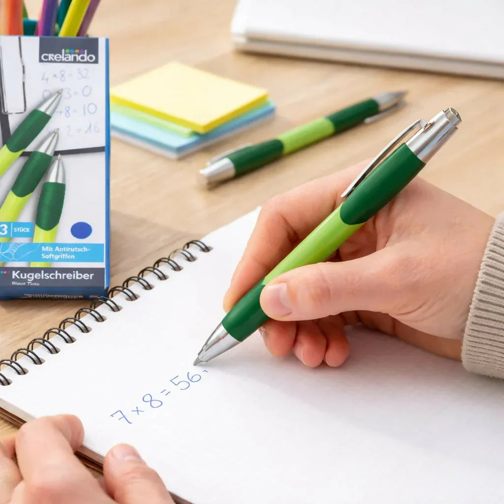 Crelando Ballpoint Pens – Set of 3, Blue Ink with Soft Grip