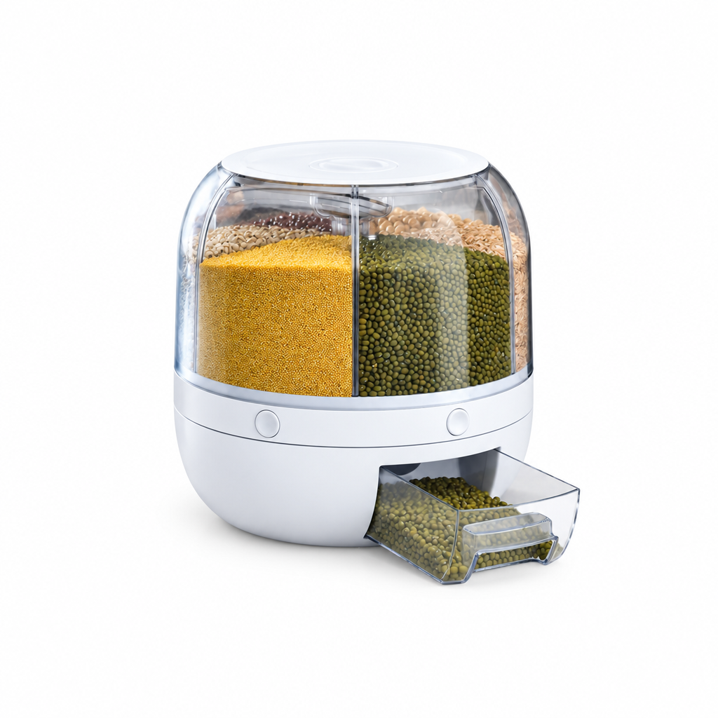 Grain dispenser centered at a smaller scale on white